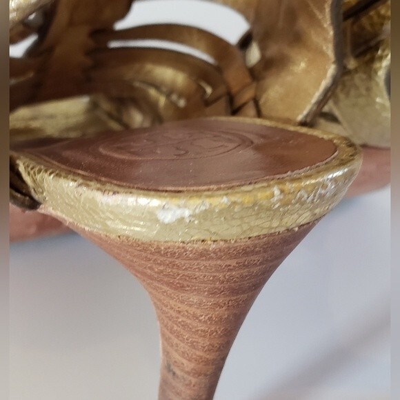 Tory Burch Nadia Women's Gold Braided Leather Heel Size 6.5 M - Picture 11 of 12